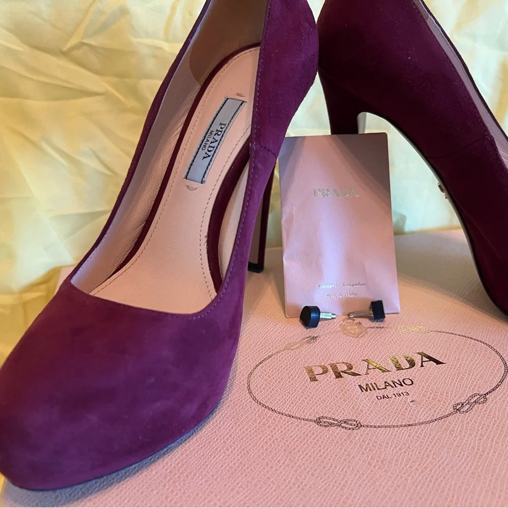 Prada Women's Deep Purple Suede Heels - Picture 3 of 14